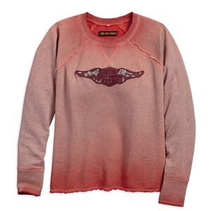 Harley-Davidson Women Red Ombre Wing B&S Logo Raglan Long Sleeve Sweatshirt 2XL